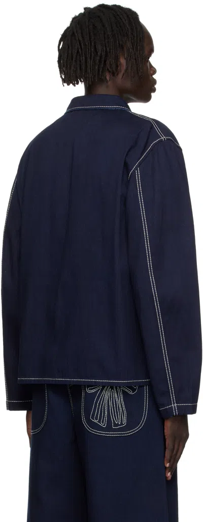 Acne Studios Blue Embroidered Denim Jacket In Blue