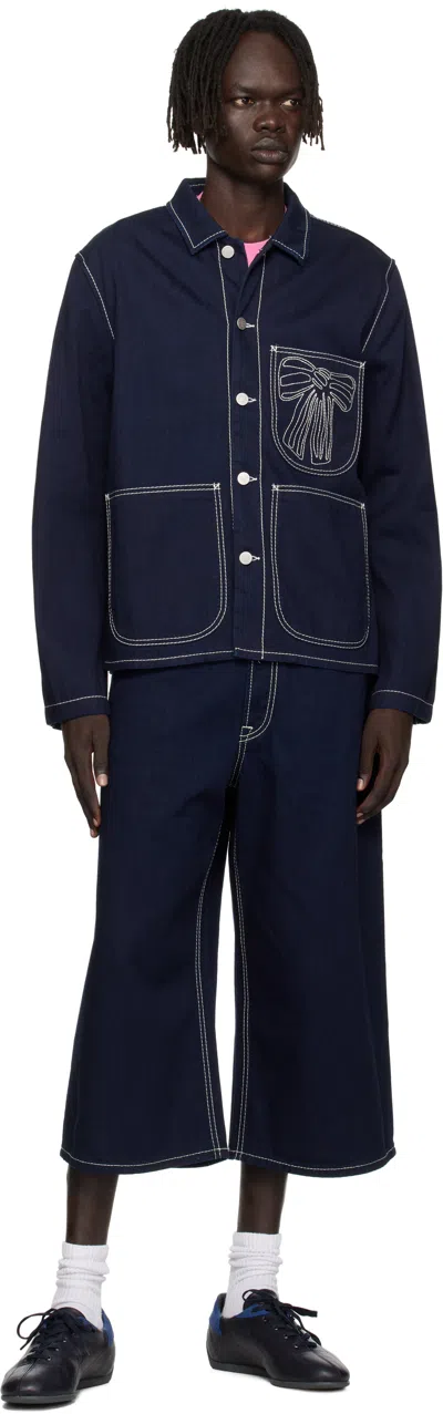 Acne Studios Blue Embroidered Denim Jacket In Blue