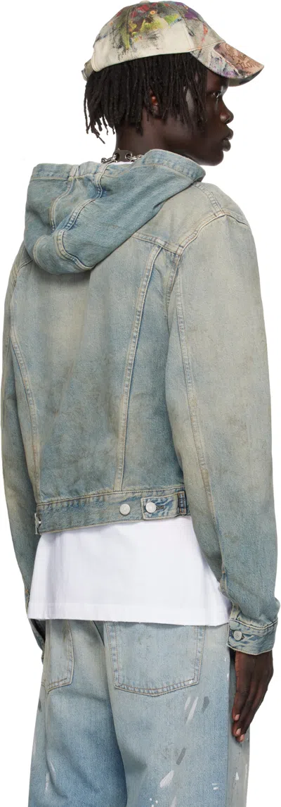 Acne Studios Blue Hooded Denim Jacket In Green