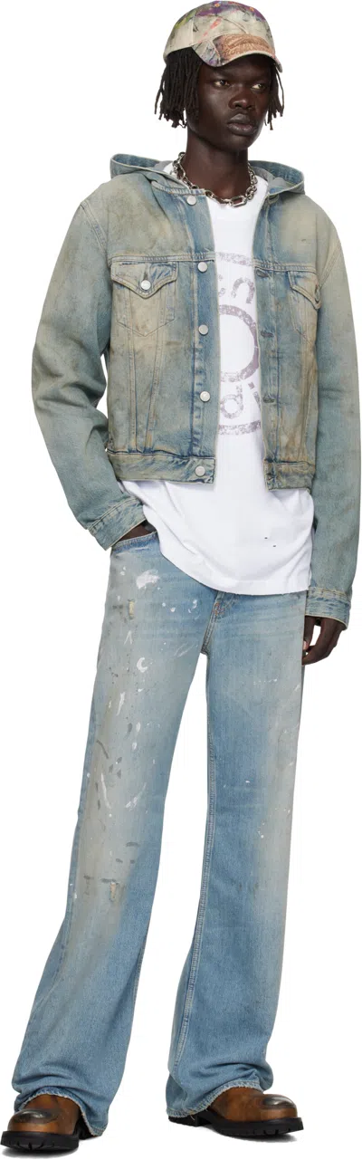 Acne Studios Blue Hooded Denim Jacket In Green