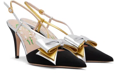 Valentino Garavani Slingback Bowow Pumps Black With Bow In Multi