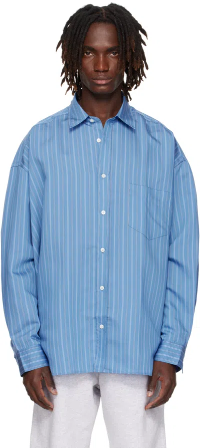 Acne Studios Striped Long Sleeve Button Up Shirt In Blue