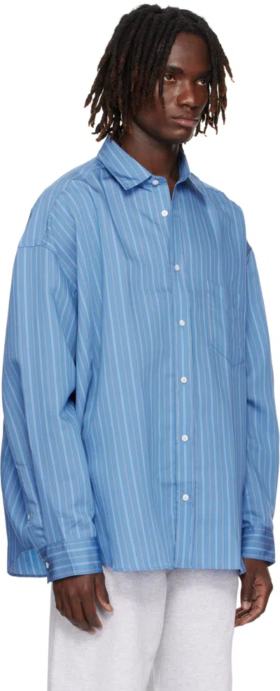 Acne Studios Striped Long Sleeve Button Up Shirt In Blue