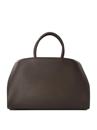 Ferragamo Hug M' Black Handbag With Logo And Gancini Buckle In Leather In Brown