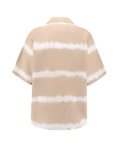 Aspesi Cotton Shirt With Printed Tie-dye Pattern In Neutral