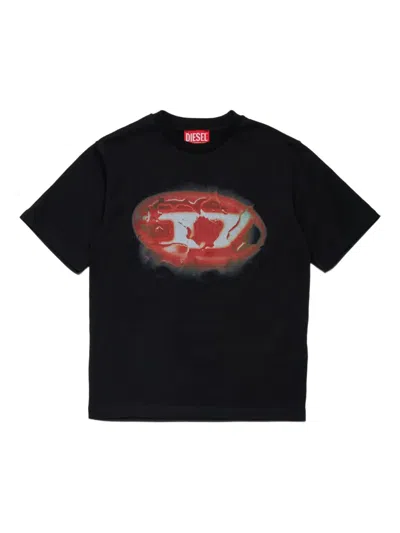 Diesel T-shirt In Misto Cotone Con Logo Glowing Oval D In Black