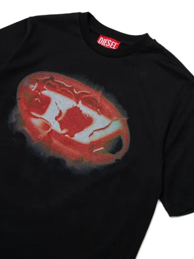 Diesel T-shirt In Misto Cotone Con Logo Glowing Oval D In Black