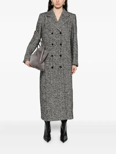 Dolce & Gabbana Double-breasted Coat With Herringbone Pattern Dolce E Gabbana In Gray
