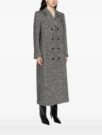 Dolce & Gabbana Double-breasted Coat With Herringbone Pattern Dolce E Gabbana In Gray