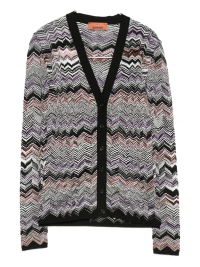 Missoni Slim Buttoned Cardigan With Flame Chevron Pattern In Multi