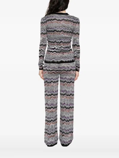 Missoni Slim Buttoned Cardigan With Flame Chevron Pattern In Multi