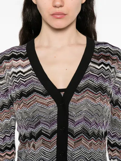 Missoni Slim Buttoned Cardigan With Flame Chevron Pattern In Multi