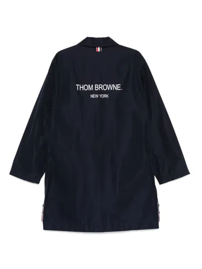 Thom Browne Logo-print Parka In Blue