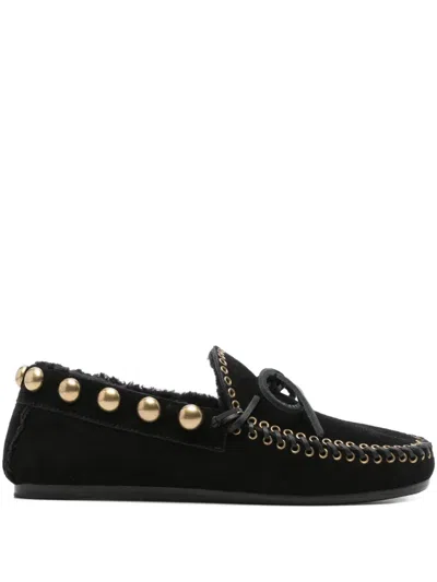 Isabel Marant Fitza Loafers Bow Studs Flat Sole In Black