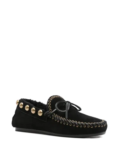 Isabel Marant Fitza Loafers Bow Studs Flat Sole In Black