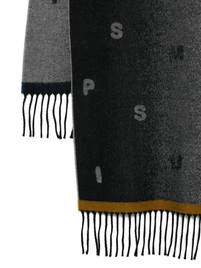 Paul Smith Logo Jacquard Fringed Scarf In Black