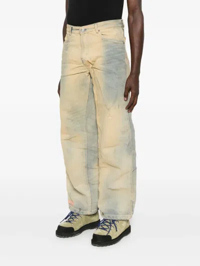 拼接褪色效果牛仔裤