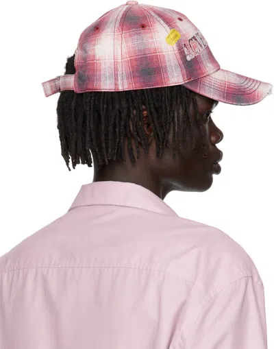 Acne Studios Distressed Checked Canvas Baseball Cap In Pink