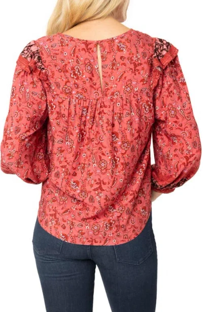 Gibsonlook Harvest Moon Border Print Blouse In Burgundy Spice Border Print
