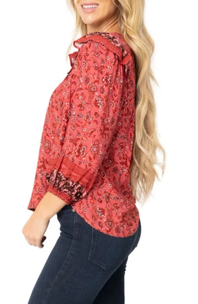 Gibsonlook Harvest Moon Border Print Blouse In Burgundy Spice Border Print