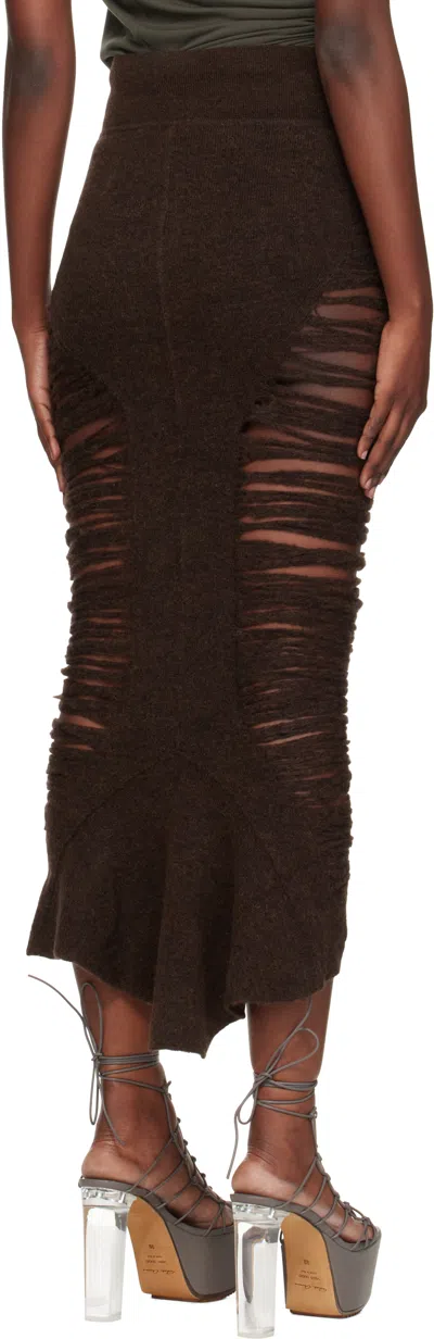 Rick Owens Brown Concordians Calf Dauphine Midi Skirt In Brown