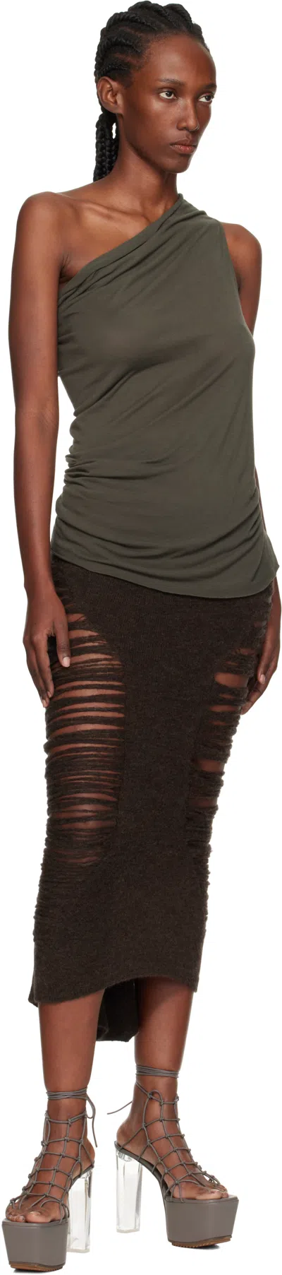 Rick Owens Brown Concordians Calf Dauphine Midi Skirt In Brown