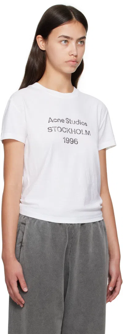 Acne Studios Women White Crewneck T-shirt And Logo Lettering Print On The Front In Cotton Woman