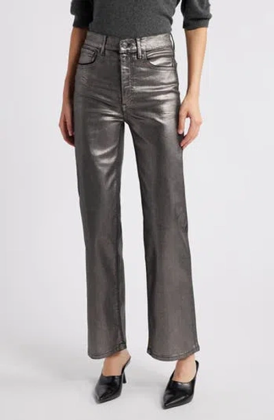 Frame Le Sleek Straight Coated Jeans In Grey Chrome