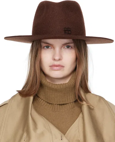 Ruslan Baginskiy Monogram-embellished Fedora Hat With Wide Brim In Brown