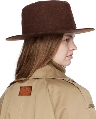 Ruslan Baginskiy Monogram-embellished Fedora Hat With Wide Brim In Brown