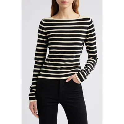Frame Stripe Square Neck Cotton Sweater In Multi