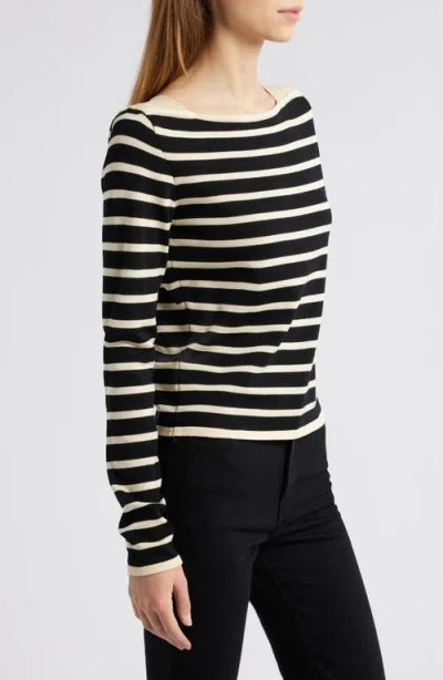 Frame Stripe Square Neck Cotton Sweater In Multi