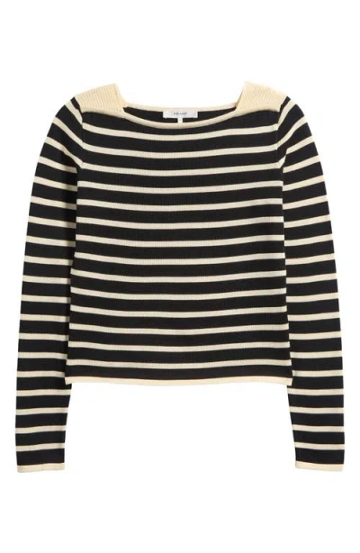 Frame Stripe Square Neck Cotton Sweater In Multi