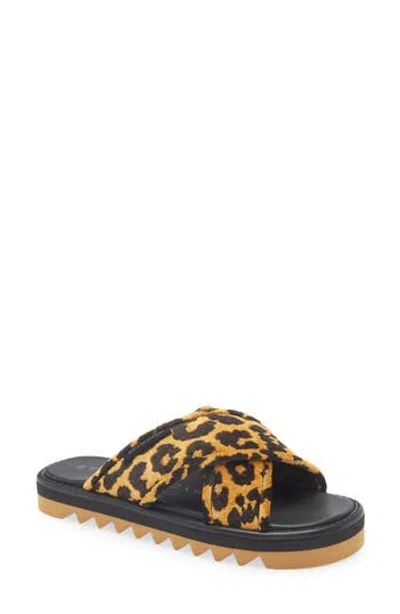Stella Mccartney Leopard Print Crossed Straps Flat Sandals In Brown