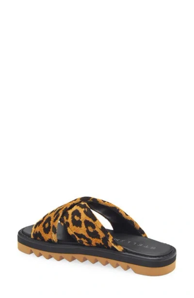 Stella Mccartney Leopard Print Crossed Straps Flat Sandals In Brown