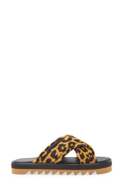 Stella Mccartney Leopard Print Crossed Straps Flat Sandals In Brown
