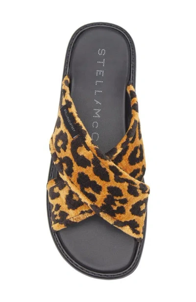 Stella Mccartney Leopard Print Crossed Straps Flat Sandals In Brown