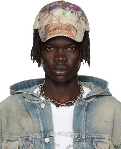 Acne Studios Multicolor Printed Cap In Gray