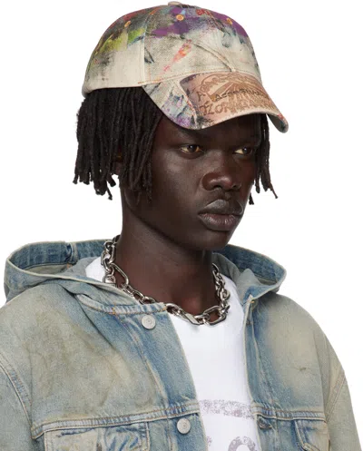 Acne Studios Multicolor Printed Cap In Gray