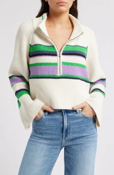 Free People Striped Greta Half Zip Sweater In Sugar Swirl Combo