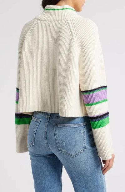 Free People Striped Greta Half Zip Sweater In Sugar Swirl Combo