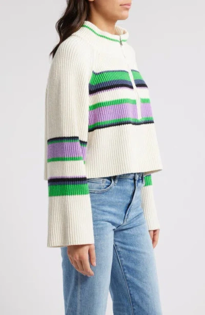 Free People Striped Greta Half Zip Sweater In Sugar Swirl Combo