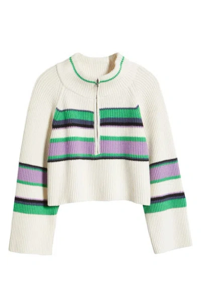 Free People Striped Greta Half Zip Sweater In Sugar Swirl Combo