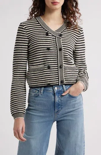 Frame Womens Black Multi The Court Striped Cotton-blend Cardigan