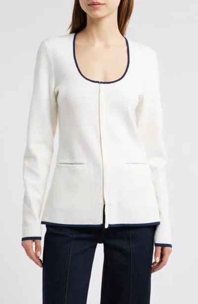 Rag & Bone Ella Front Zip Merino Wool Blend Cardigan In White