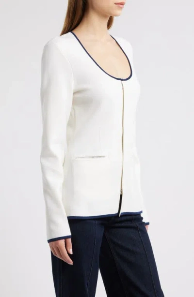 Rag & Bone Ella Front Zip Merino Wool Blend Cardigan In White