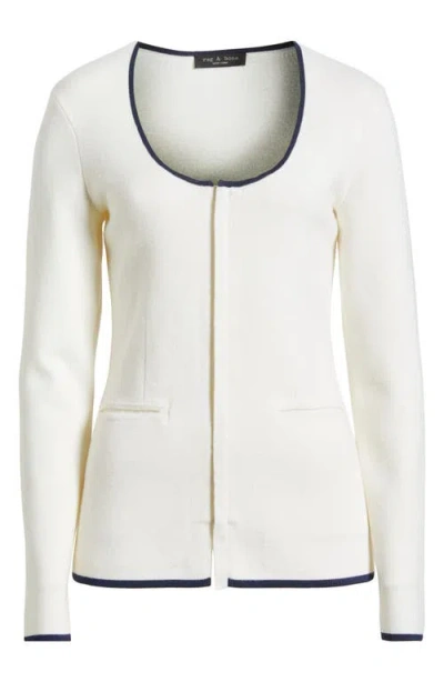 Rag & Bone Ella Front Zip Merino Wool Blend Cardigan In White