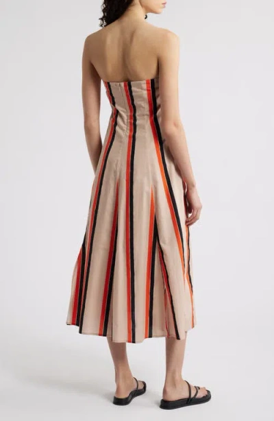 Du Paradis Amaranth Stripe Strapless Cotton Midi Dress