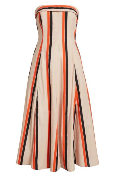 Du Paradis Amaranth Stripe Strapless Cotton Midi Dress