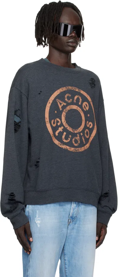 Acne Studios Distressed Logo Printed Sweatshirt In Gray